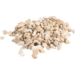 Gravillons décoratifs beige-jaunâtre clair (calcaire) de taille 8-16 mm.