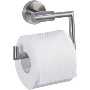 Wenko Porta carta igienica Bosio, acciaio inox, argento opaco con rotolo di carta igienica.