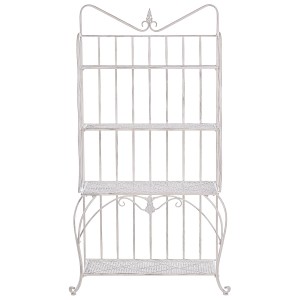 Scaffale da giardino in metallo beige Beliani Pavona in stile shabby chic con tre ripiani.