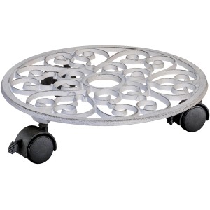 Wagner Kübelroller Antik bianco, rotondo, Ø 29 cm in ghisa con ruote.