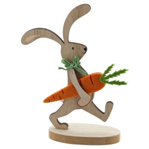 Decorazione pasquale: coniglio in legno con carota in feltro, 114 cm, naturale e arancione.