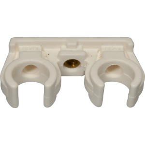 Clip per tubo doppio Ø 18 mm in plastica con filettatura M6 per due tubi.