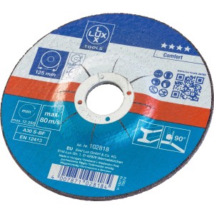 Disque à tronçonner renforcé LUX, 125mm, coudé, pour le travail du métal avec meuleuse d'angle.