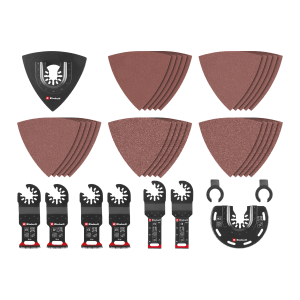 Einhell Multitool Set XL Plus-Case, set de 35 pièces avec lames de scie et papier abrasif pour bois.