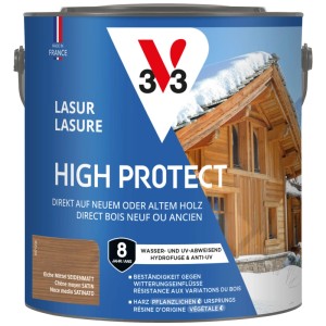 V33 Impregnante per legno High Protect, rovere medio, finitura satinata, latta da 2,5 l. Protezione legno per esterni.