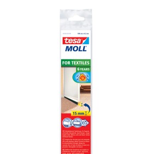 Tesamoll bas de porte pour textile, blanc, 100x4,3cm, auto-adhésif, protection contre les courants d'air.