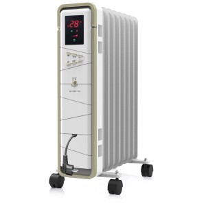 Radiatore senza olio Emerio con 8 alette, 1500 W, display digitale e ruote.