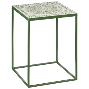 Table d'appoint verte Mica Decorations Bologna en fer avec motif à carreaux sur le plateau.