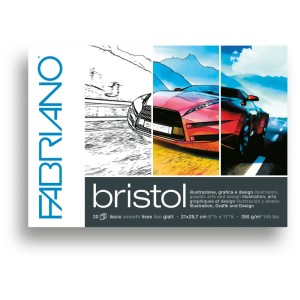 Fabriano Zeichenblock Bristol, A4, 20 Blatt, 250 g/m², glatte Oberfläche für Illustrationen.