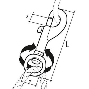 Zeichnung eines Conacord Schnapphakens mit Wirbel, Zink, 55 mm Länge, für Edelstahl-Beschläge.
