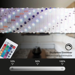 Striscia LED flessibile multicolore da 3 m con telecomando e funzione dimmer.