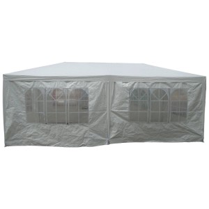 Gazebo da festa bianco 6x3 m con pannelli laterali finestrati per feste in giardino.