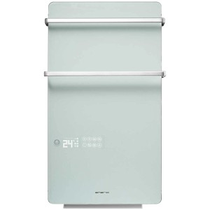 Termoarredo Emerio in vetro verde con portasciugamani, 2000W, per bagni.