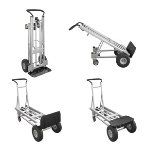 Cosco carrello in alluminio 4in1, argento, con portata 450 kg, varie funzioni di trasporto.