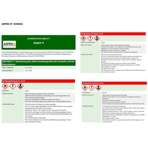 Fiche de données de sécurité pour l'essence pour appareils Motorex Aspen 4 temps, informations sur les dangers et les mesures de sécurité.