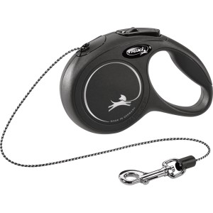 Guinzaglio per cani Flexi New Classic nero con cordino, taglia XS, 3 m. Comodo guinzaglio automatico a scomparsa con pulsante di stop.