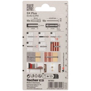 Fischer tassello ad espansione SX Plus 8x40 con viti, confezione da 10. Tasselli per fissaggi sicuri in diversi materiali.