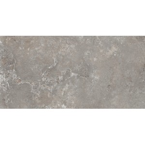 Piastrella da pavimento in gres porcellanato Travertino grigio, 60x120 cm, effetto marmo e superficie semilucida.