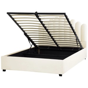 Offenes cremeweisses Samt Bett 140x200 mit Stauraum unter Lattenrost. Bettgestell Vincennes von Beliani.