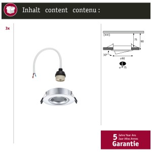 Kit de spots encastrables Paulmann, 3 pièces, chrome mat, dimmable, douille GU10. Spots encastrables pour un éclairage flexible.
