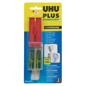 UHU Plus Schnellfest 27g, adesivo epossidico bicomponente in siringa doppia per metallo, pietra e altro.