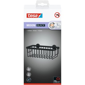 Tesa Moon Black Duschkorb, schwarz matt, zur Wandmontage ohne Bohren.