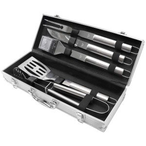 Set d'ustensiles de barbecue Jamestown 5 pièces en mallette, acier inoxydable avec fourchette, pince, spatule, couteau et pinceau.