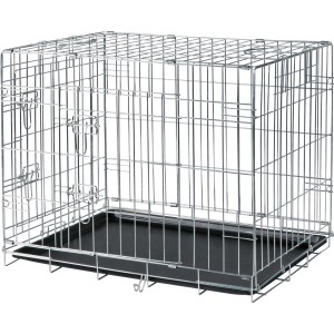Trasportino Trixie M, 78x62x55cm, zincato con 2 porte e vaschetta in plastica per cani.