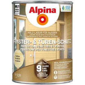 Alpina Fenster- & Türen-Schutz Holzlasur, farblos, 2,5 l Dose für langanhaltenden Schutz.