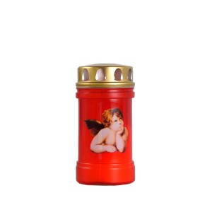 Bougie funéraire rouge avec motif d'ange, Balthasar, durée de combustion d'environ 48 heures.