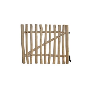 Portillon rustique en bois pour clôture à lattes, hauteur 80 cm, brut avec ferrures.