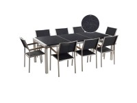 Beliani Gartenmöbel Set mit 8 Stühlen Grosseto Naturstein Poliert / Schwarz