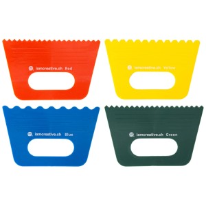 I Am Creative Set spatole, 4 spatole in plastica rosse, gialle, blu e verdi con diverse dentellature.