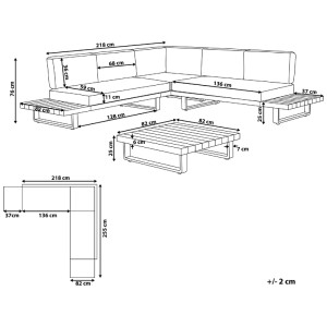 Schizzo: Set lounge Beliani Mykonos, 5 posti, acacia/grigio scuro, con dimensioni
