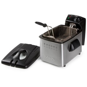 Domo Friggitrice DO464FR in acciaio inox, 3 litri, con cestello e coperchio removibile.