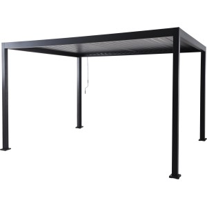Pergola Carinda in alluminio antracite, 239x389x296 cm, con tetto a lamelle e manovella.