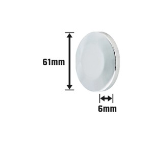 Rosetta cieca cromata, diametro 61 mm, spessore 6 mm, per coprire i fori a parete.