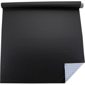 Schwarze Securit Kreidetafel-Folie selbstklebend, aufgerollt mit Kreidestift.