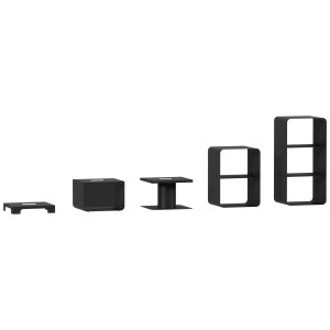 Différents socles pour poêle Ecofox Modula 8, par ex. avec pieds, range-bûches ou colonne.