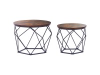 Beliani Couchtisch-Set Bruni Braun Schwarz Ø 50 cm 2 Stk.