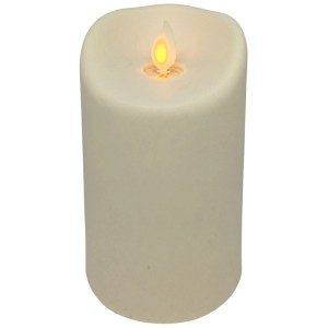 Bougie LED d'extérieur crème, 15cm de haut, avec flamme vacillante.