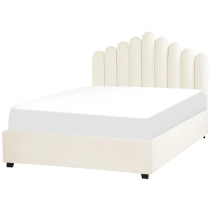 Beliani Bett Vincennes, 140x200 cm, cremeweiss, Samtstoff, mit Stauraum unter dem Lattenrost.