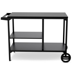 Schwarze Cozze BBQ-Station Elements Outdoorküche mit 3 Regalebenen und Rädern.