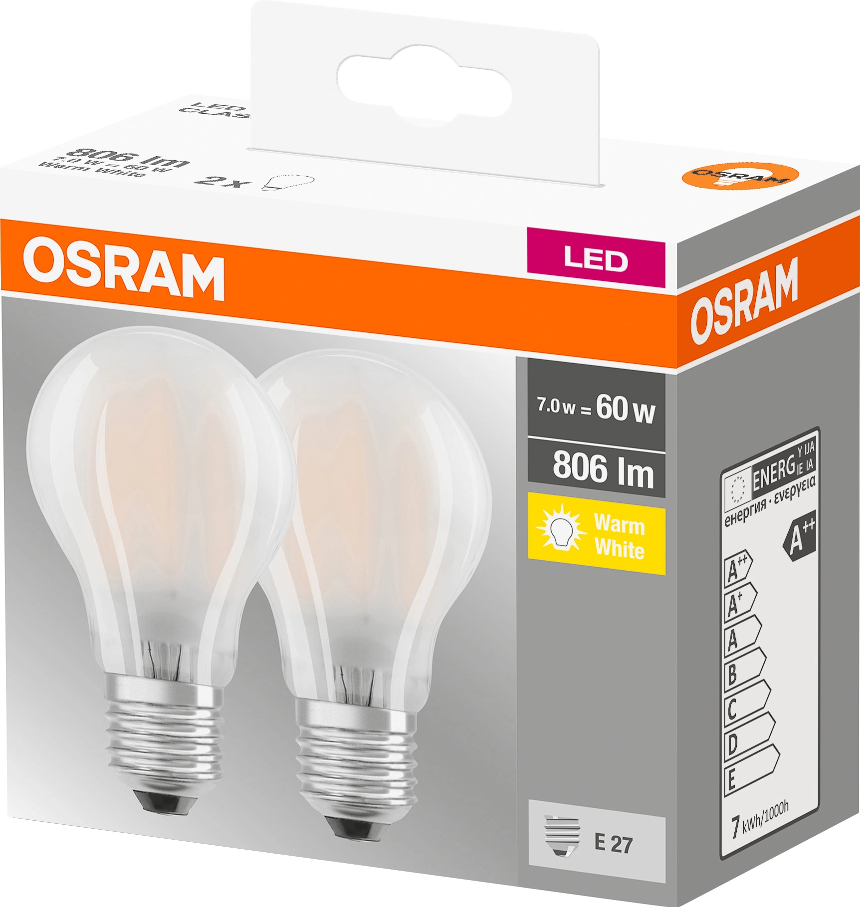 Osram Lampadina LED Base forma a inc. filamento opaco E27 Bianco caldo 60 W  / 80
