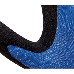 Dettaglio: Guanto antitaglio LUX blu taglia 10 con rivestimento nero.