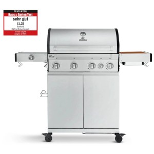 Burnhard Big Fred Deluxe Gasgrill mit 4 Brennern aus Edelstahl und Seitenteilen.