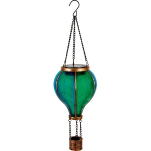 Lot de 2 lampes solaires décoratives LED Palloni, montgolfière en vert-bleu, à suspendre.