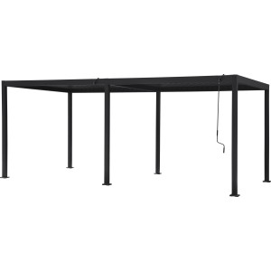 Pergola Carinda in alluminio antracite, 239x584x296 cm, con manovella per lamelle del tetto.