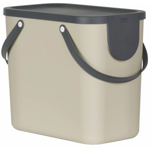 Cestino Rotho Albula color cappuccino, 25 litri, con coperchio e maniglie.