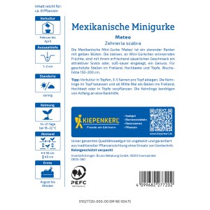 Sachet de graines de mini-concombre mexicain Kiepenkerl Mateo, concombre croquant pour le jardin et le balcon.